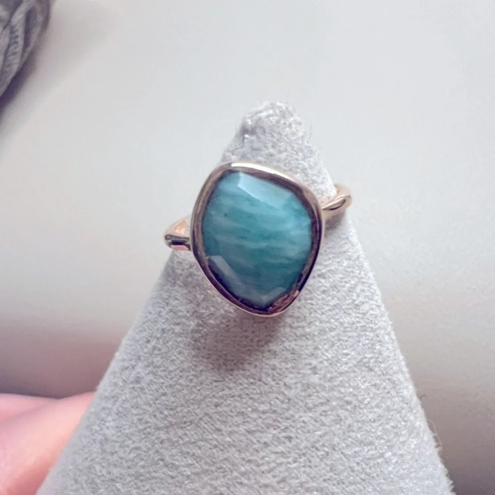 Monica Vinader Siren Gemstone Ring Rose Gold Amazonite 5.5 - Picture 1 of 3